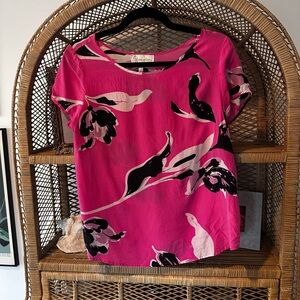 Yumi Kim Pink and Black Floral Silk Blouse
